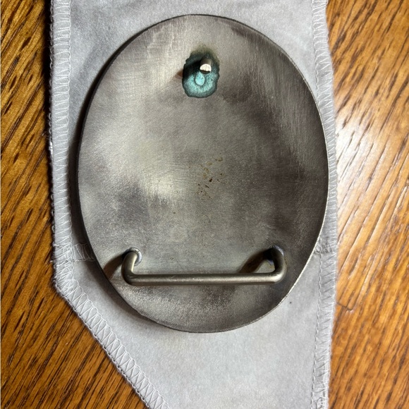 Leather Belt Buckle with Turquoise Accents - Picture 2 of 2